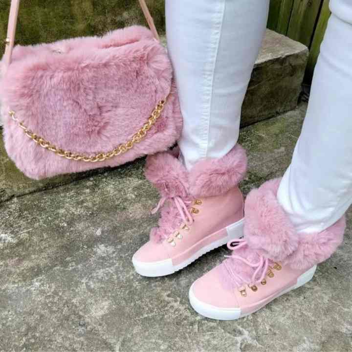 Lace-Up Furry Ankle Boot