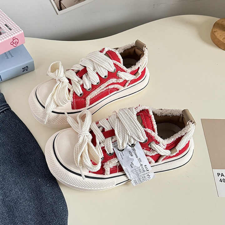Retro Color‑Block Platform Lace‑Up Sneakers