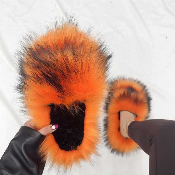 Candy-Color Faux Fur Slippers for Women