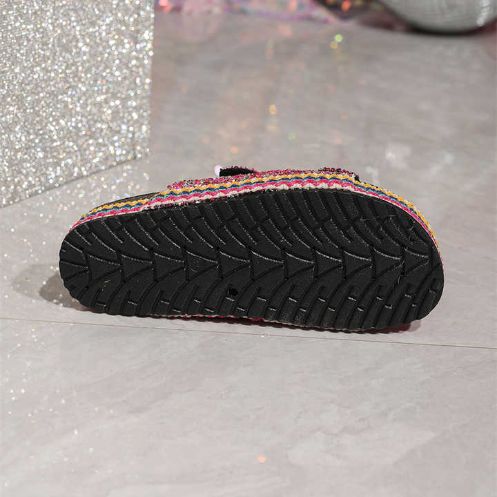 Classic Double-Buckle Diamond Slide Sandals