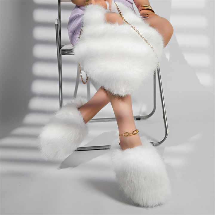 Faux Fox Fur Handbag & Slippers Set