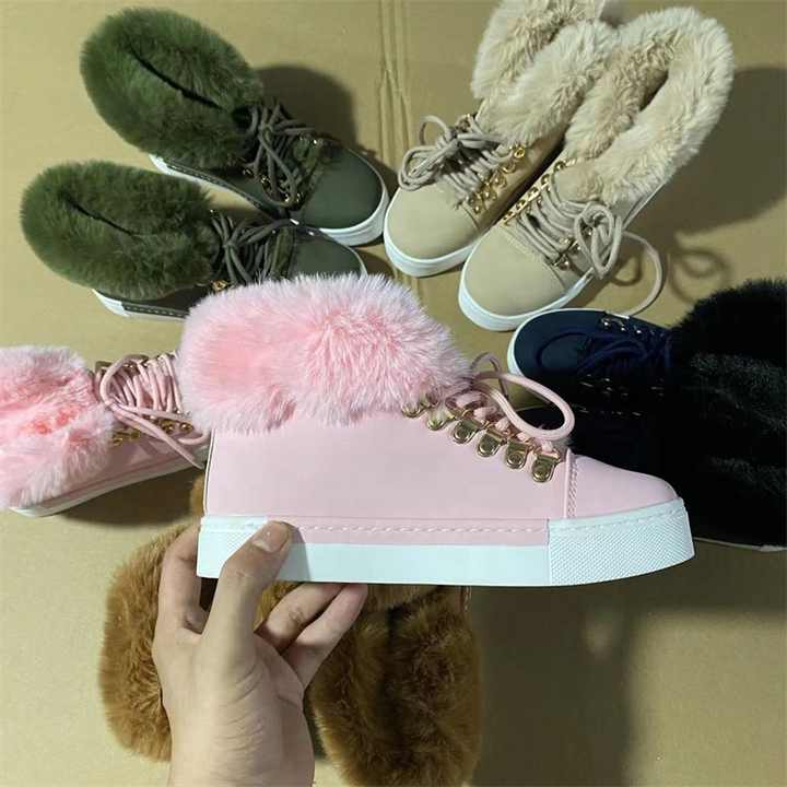 Lace-Up Furry Ankle Boot