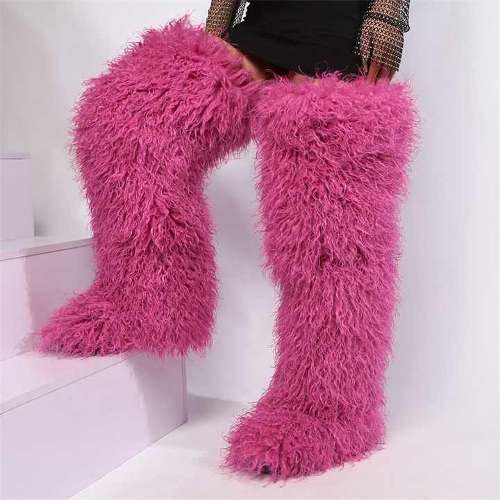 Mongolian Fur Over-the-Knee Boots
