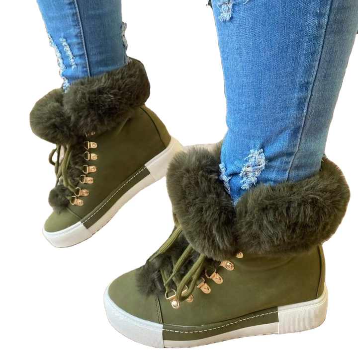Lace-Up Furry Ankle Boot