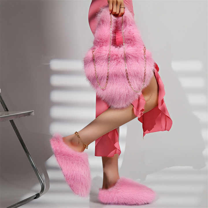 Faux Fox Fur Handbag & Slippers Set