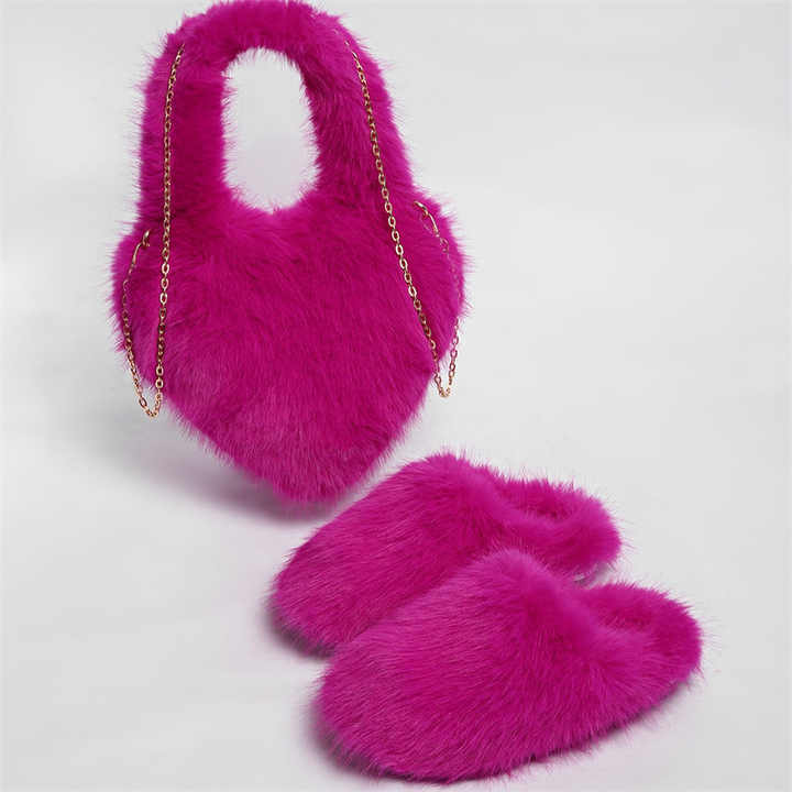 Faux Fox Fur Handbag & Slippers Set