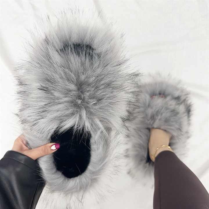 Candy-Color Faux Fur Slippers for Women