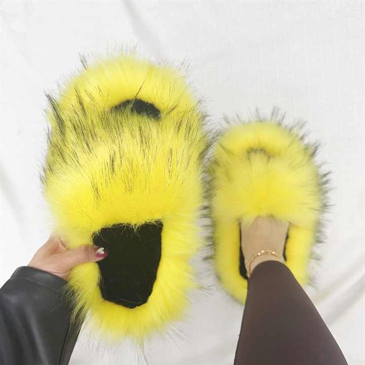 Candy-Color Faux Fur Slippers for Women