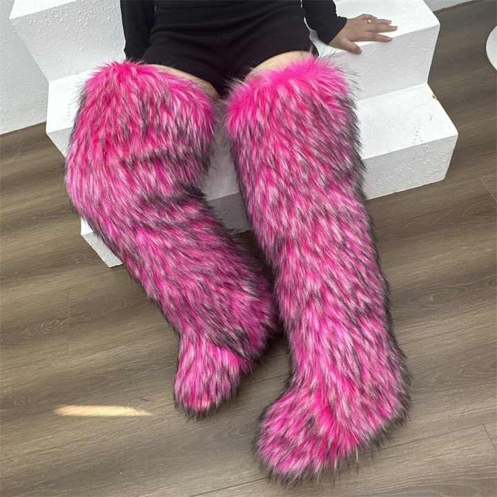Mongolian Fur Over-the-Knee Boots