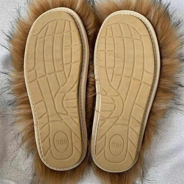 Women’s Round Toe Raccoon Fur Slides