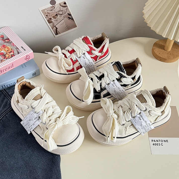Retro Color‑Block Platform Lace‑Up Sneakers