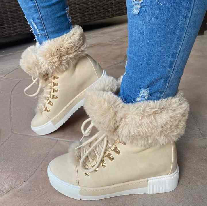 Lace-Up Furry Ankle Boot