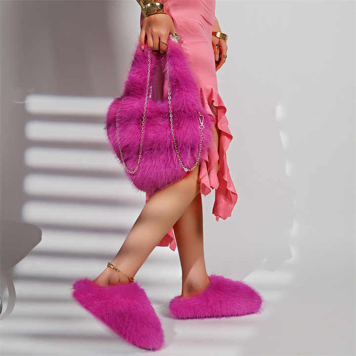 Faux Fox Fur Handbag & Slippers Set