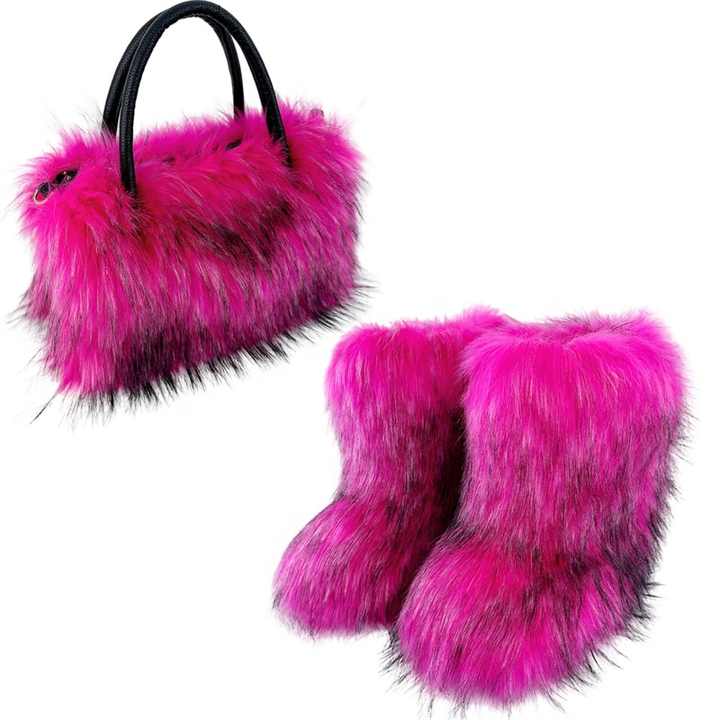 Mid-Calf Snow Boots with Matching Fur Satchel