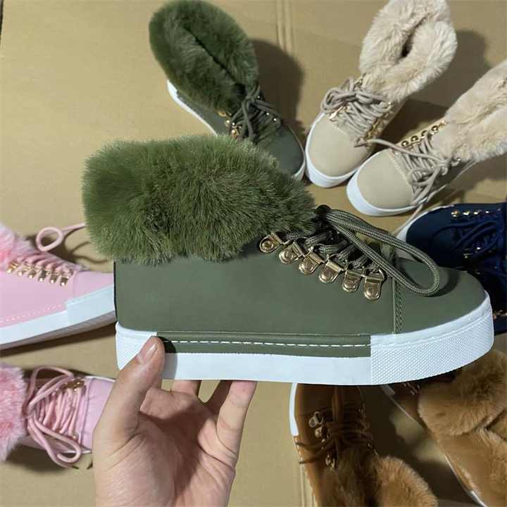 Lace-Up Furry Ankle Boot
