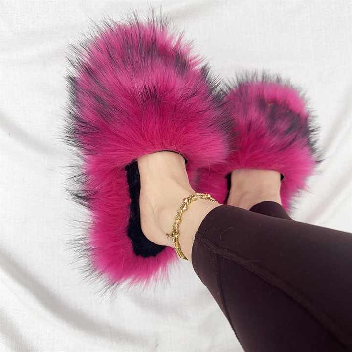 Candy-Color Faux Fur Slippers for Women