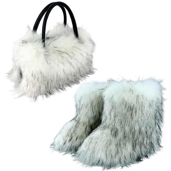 Mid-Calf Snow Boots with Matching Fur Satchel