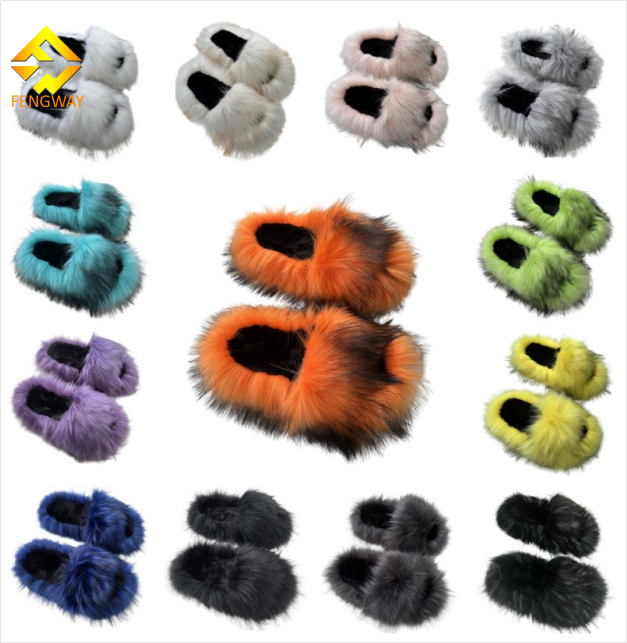 Candy-Color Faux Fur Slippers for Women