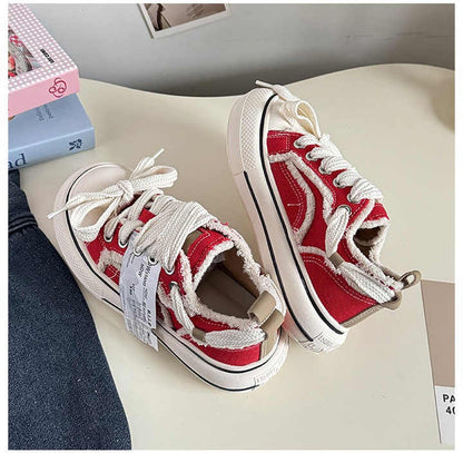 Retro Color‑Block Platform Lace‑Up Sneakers
