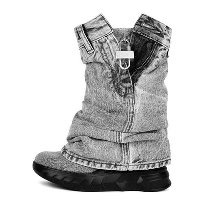 Retro “Shark Lock” Overlay Western Boots