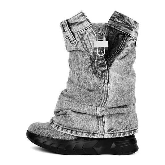 Retro “Shark Lock” Overlay Western Boots