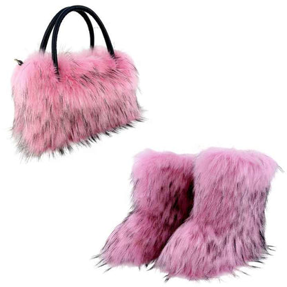 Mid-Calf Snow Boots with Matching Fur Satchel