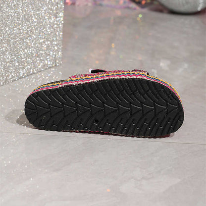 Classic Double-Buckle Diamond Slide Sandals