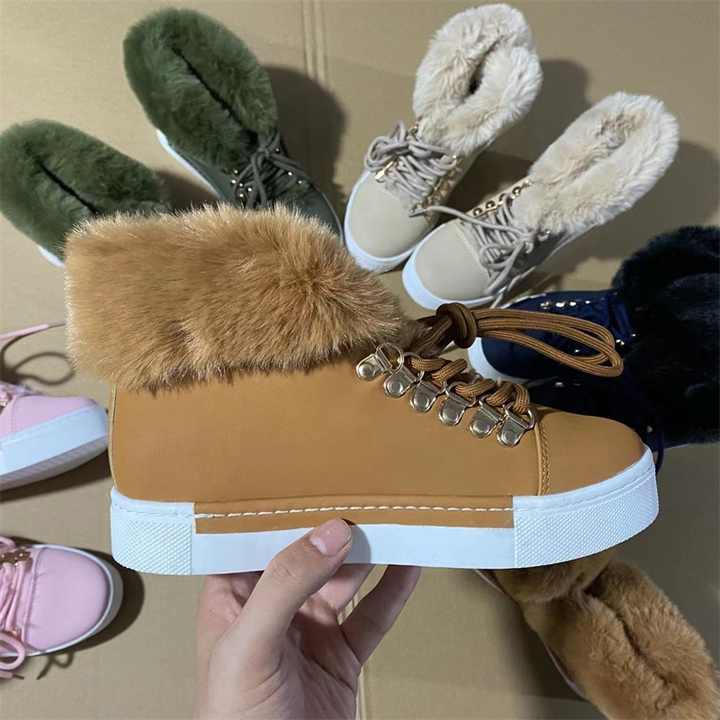 Lace-Up Furry Ankle Boot