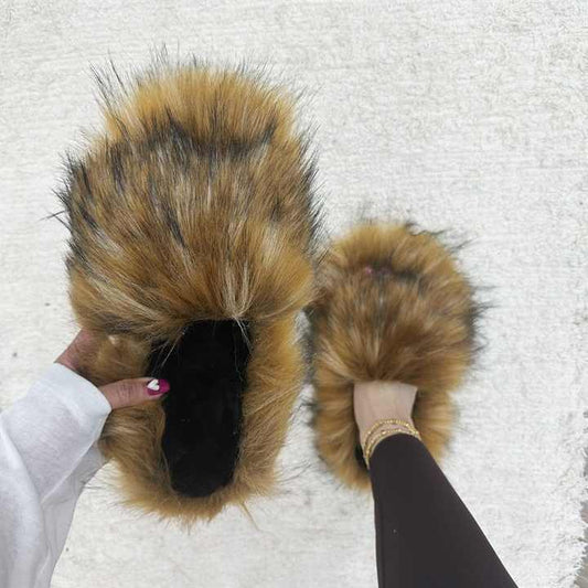 Candy-Color Faux Fur Slippers for Women