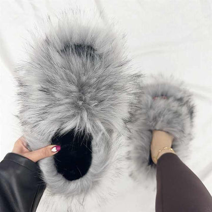 Candy-Color Faux Fur Slippers for Women