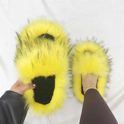 Candy-Color Faux Fur Slippers for Women