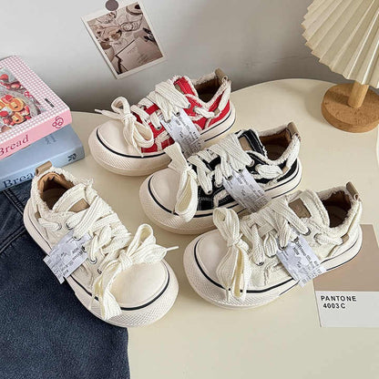 Retro Color‑Block Platform Lace‑Up Sneakers