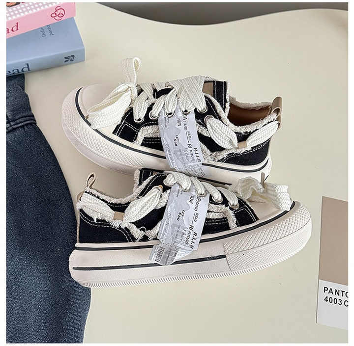 Retro Color‑Block Platform Lace‑Up Sneakers