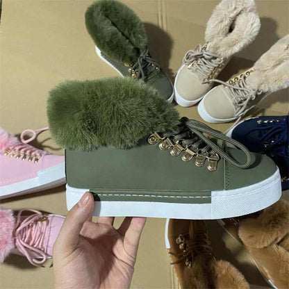 Lace-Up Furry Ankle Boot