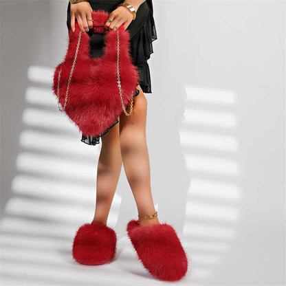 Faux Fox Fur Handbag & Slippers Set